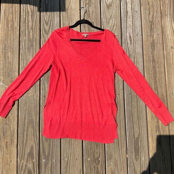 Lilla P 🐾 Red / Orange Knit V Neck Sweater Size Large, MSRP $158 - Picture 3 of 8